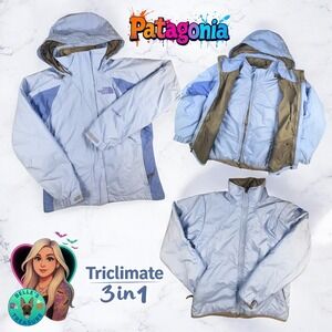 The North Face HyVent Triclimate‎ 3in1 Jacket Women's Small Blue Hooded Coat Ski